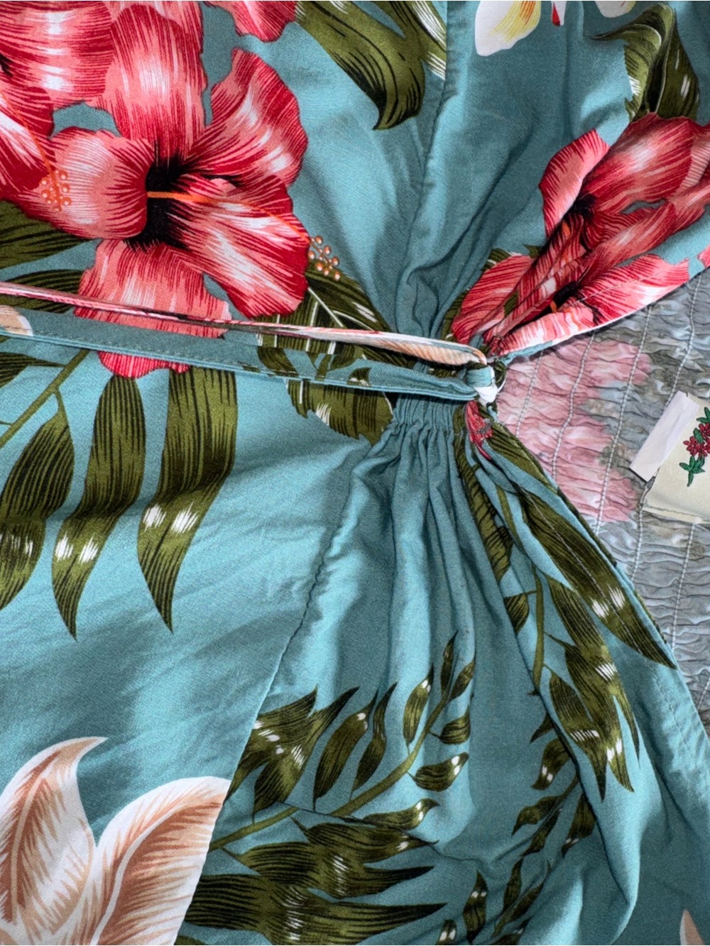 Leilani Collection Hawaiian Turquoise Floral Tie-Front Women's Dress